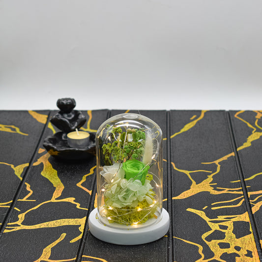 Aranjament floral in cupola de sticla, lumina Led, D4035, Verde