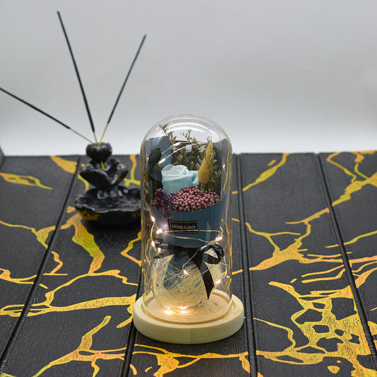 Aranjament floral in cupola de sticla, lumina Led, D4036, Blue