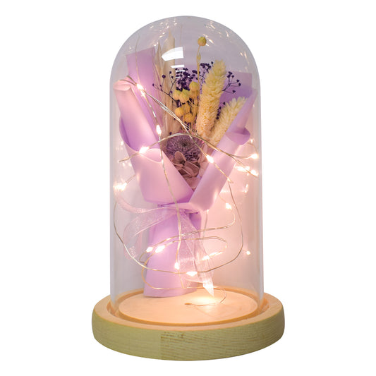 Aranjament floral in cupola de sticla, lumina Led, D4037, Mov