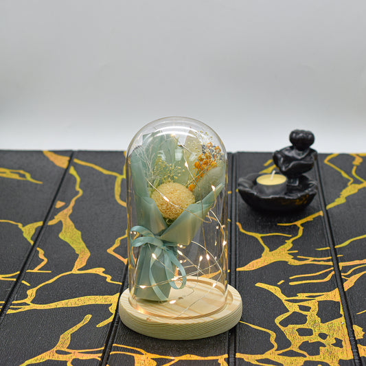 Aranjament floral in cupola de sticla, lumina Led, D4038, Verde