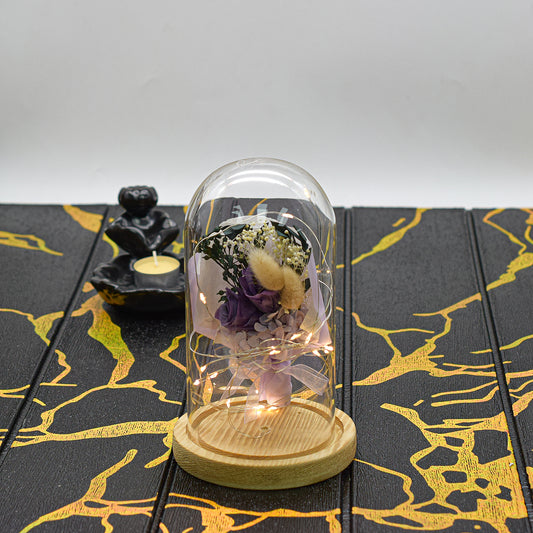 Aranjament floral in cupola de sticla, lumina Led, D4040, Mov