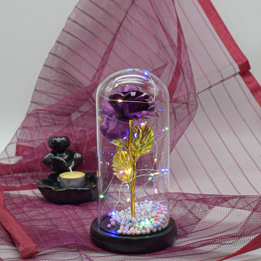 Aranjament floral in cupola de sticla, lumina Led, D4041, Mov