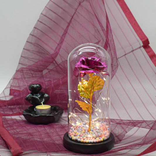 Aranjament floral in cupola de sticla, lumina Led, D4041, Roz