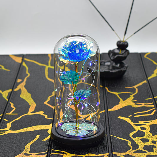 Aranjament floral in cupola de sticla, lumina Led, D4042, Albastru