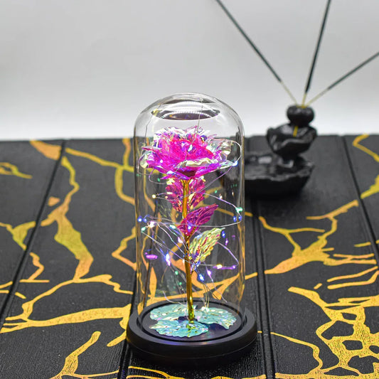 Aranjament floral in cupola de sticla, lumina Led, D4042, Roz - 221.ro
