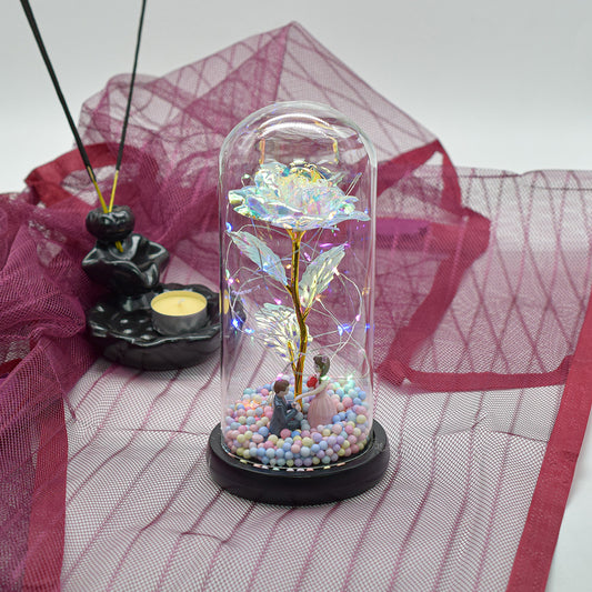 Aranjament floral in cupola de sticla, lumina Led, D4043, Albastru