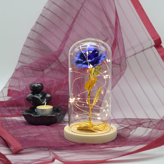 Aranjament floral in cupola de sticla, lumina Led, D4044, Albastru