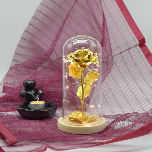 Aranjament floral in cupola de sticla, lumina Led, D4044, Galben