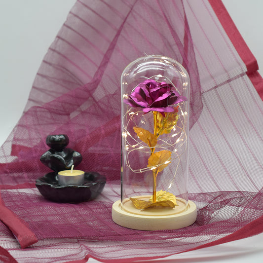 Aranjament floral in cupola de sticla, lumina Led, D4044, Roz