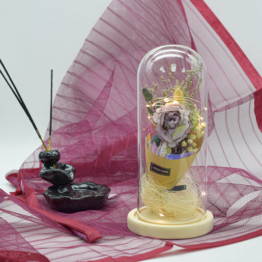 Aranjament floral in cupola de sticla, lumina Led, D4049, Mov