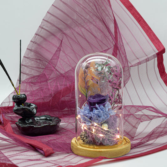 Aranjament floral in cupola de sticla, lumina Led, D4050, Mov