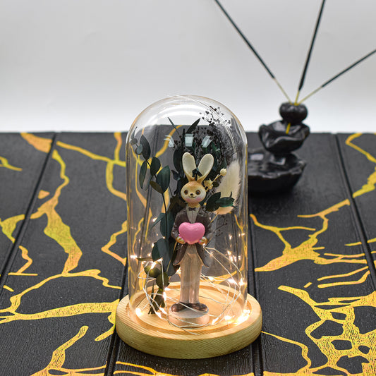 Aranjament floral in cupola de sticla, lumina Led, D4053, Negru