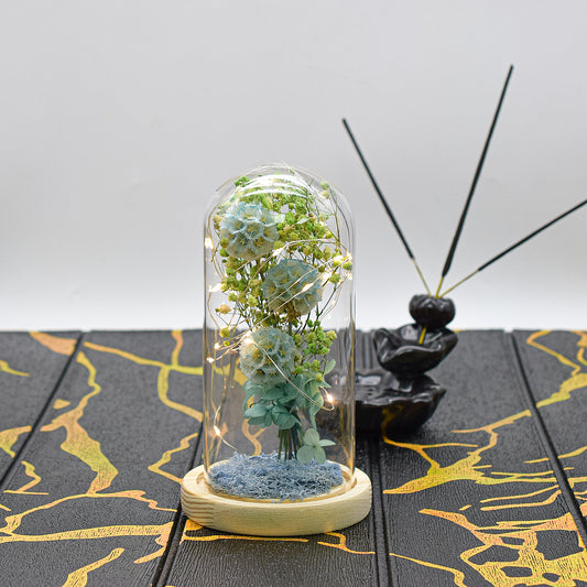 Aranjament floral in cupola de sticla, lumina Led, D4055, Blue