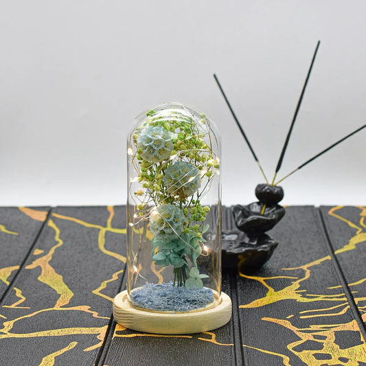 Aranjament floral in cupola de sticla, lumina Led, D4055, Blue - 221.ro