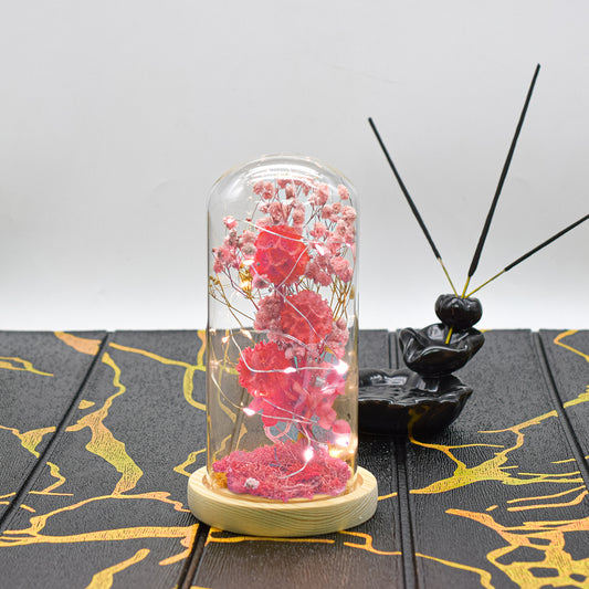 Aranjament floral in cupola de sticla, lumina Led, D4055, Roz