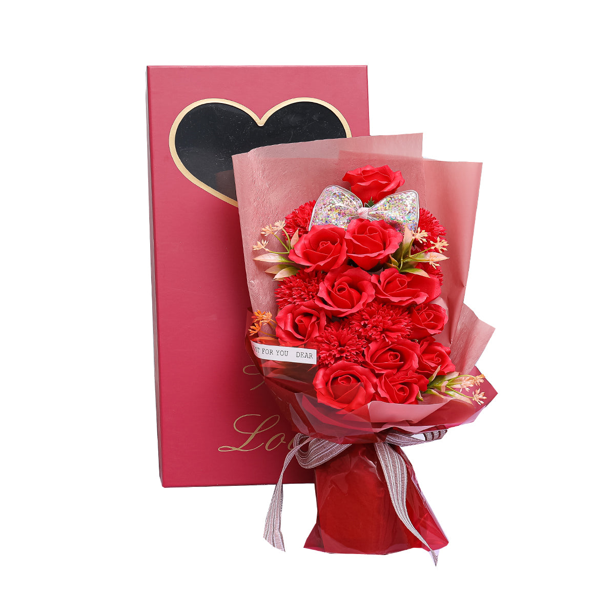 Aranjament floral elegant, flori de sapun, D4068, Rosu