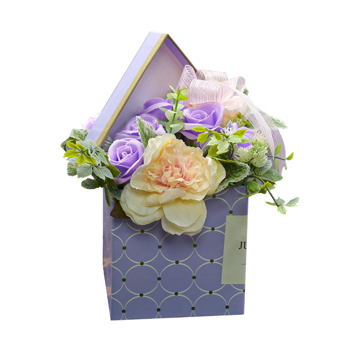 Aranjament floral elegant, flori de sapun, D4078, Mov