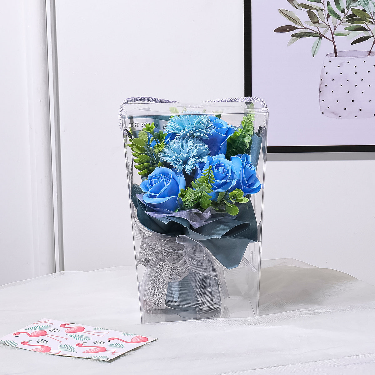 Aranjament floral elegant, flori de sapun, D4079, Blue