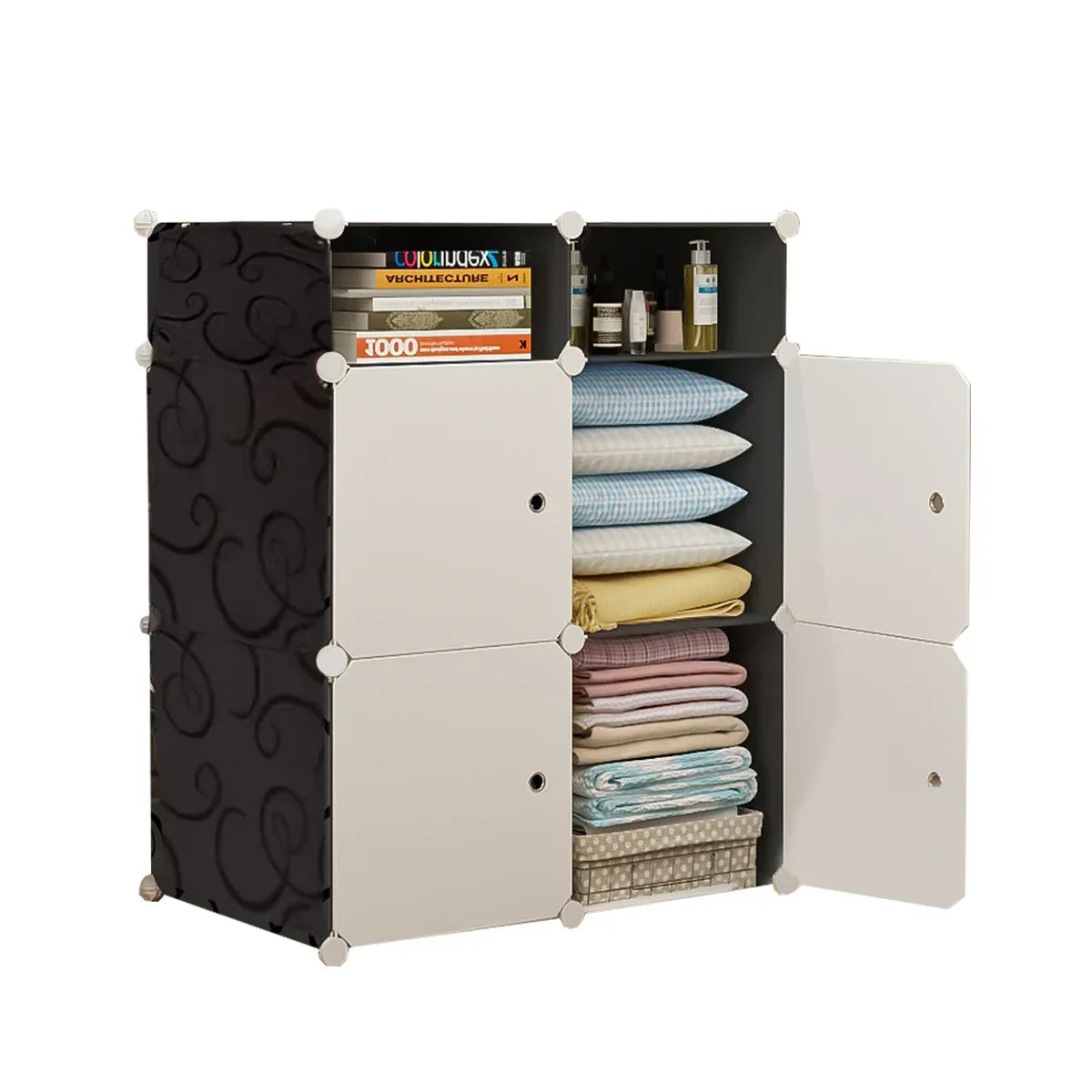 Dulap Modular, 6 Compartimente, D4120, Alb/Negru - 221.ro