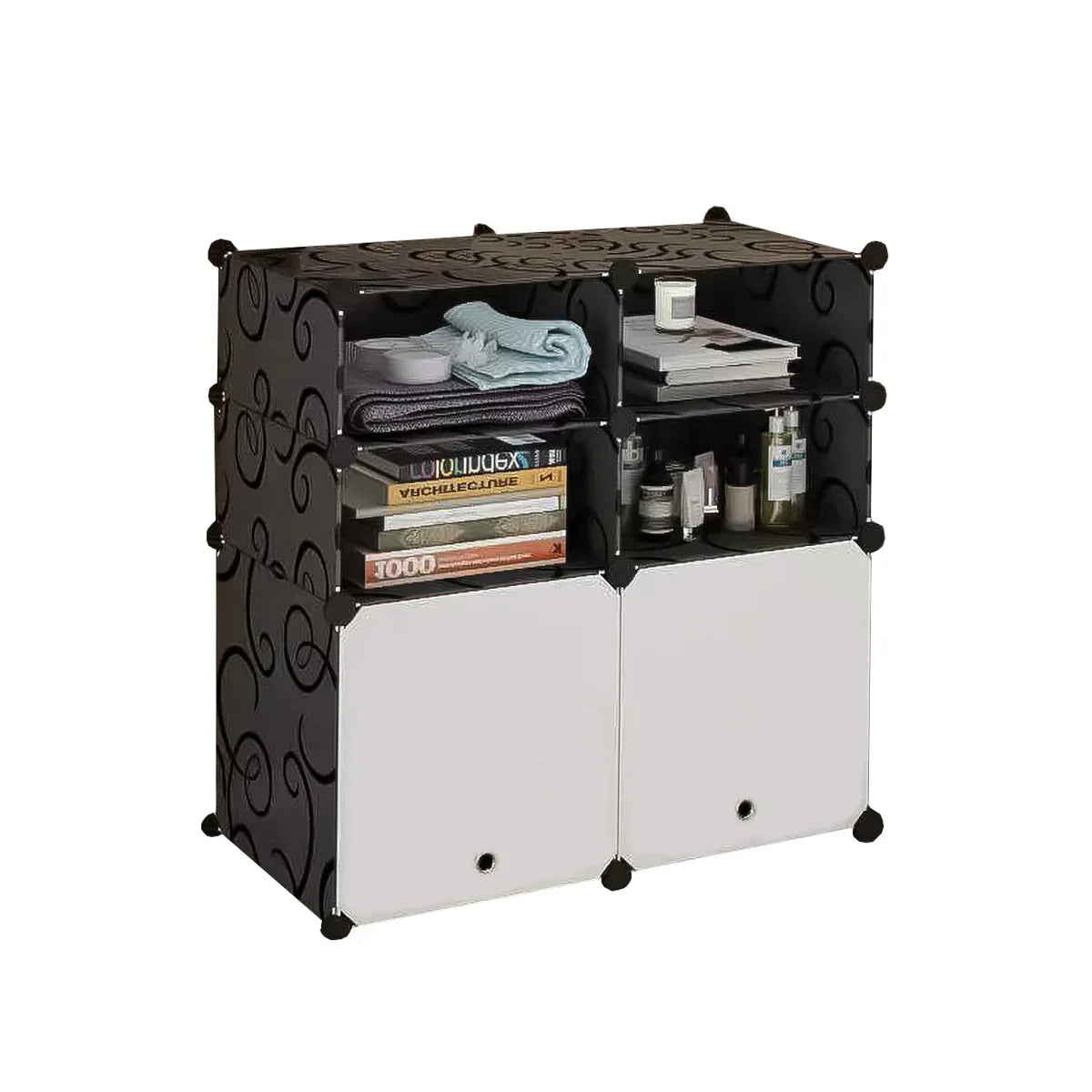 Dulap Modular, 6 Compartimente, D4124, Alb/Negru - 221.ro