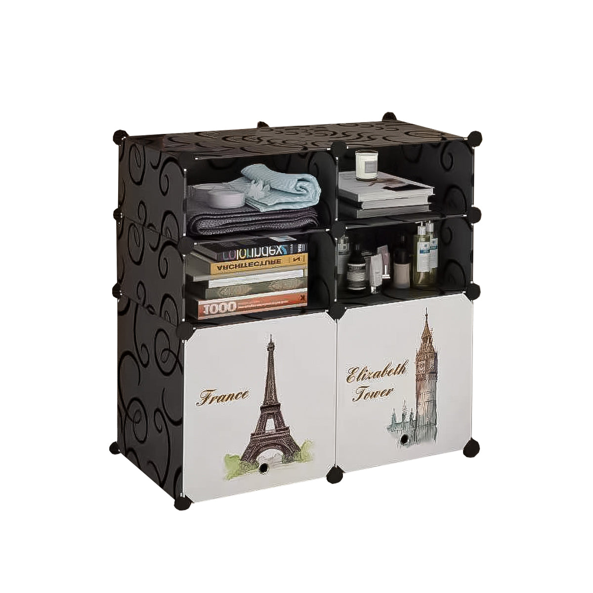 Dulap Modular, 6 Compartimente, D4125, Alb/Negru