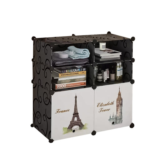 Dulap Modular, 6 Compartimente, D4125, Alb/Negru - 221.ro