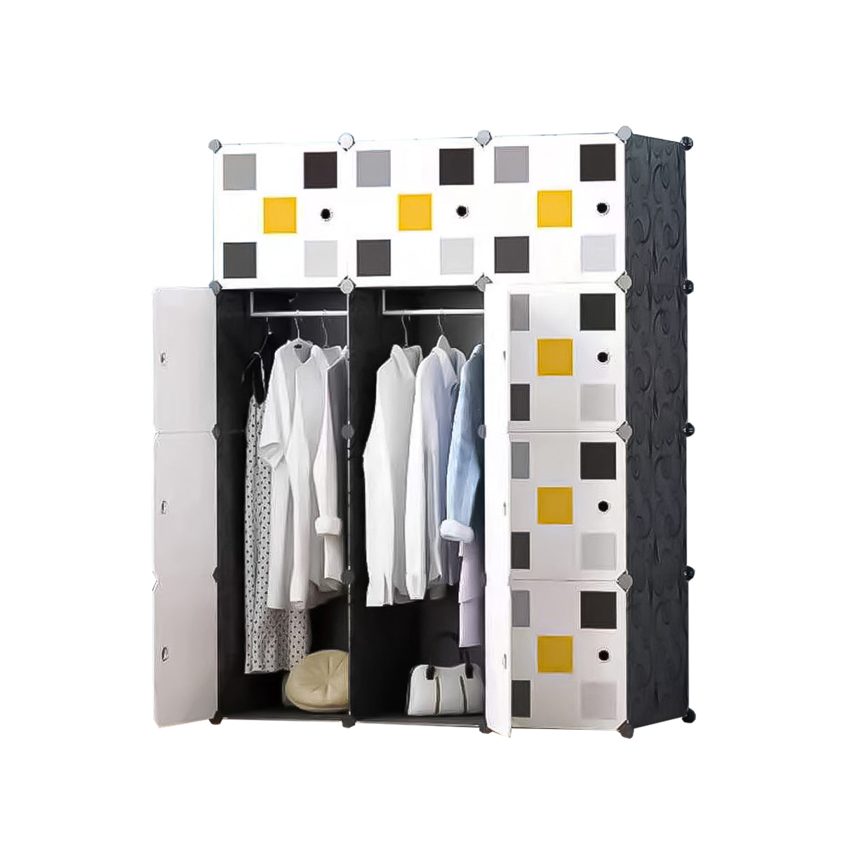 Dulap Modular, 12 Usi, D4131, Alb/Negru - 221.ro