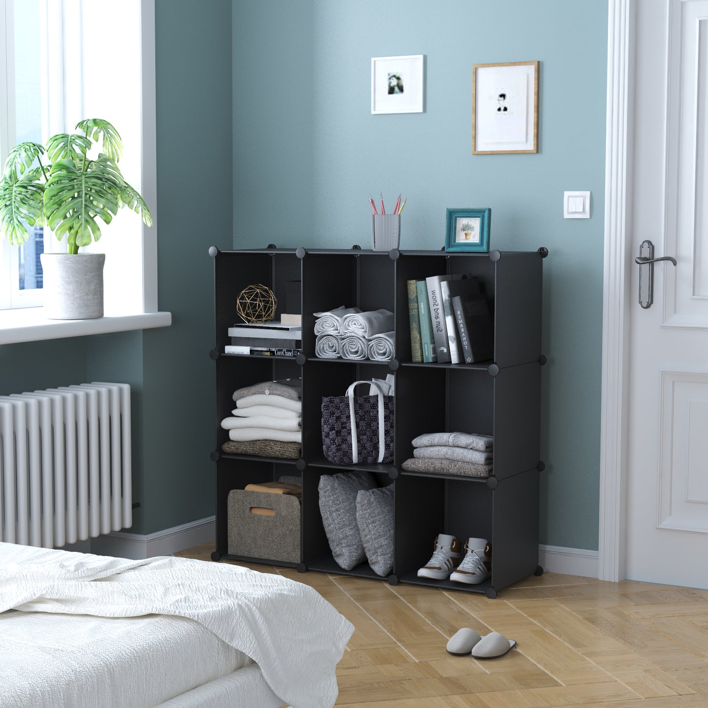 Dulap Modular, 9 Compartimente, fara usi, Naimeed D4137, Negru