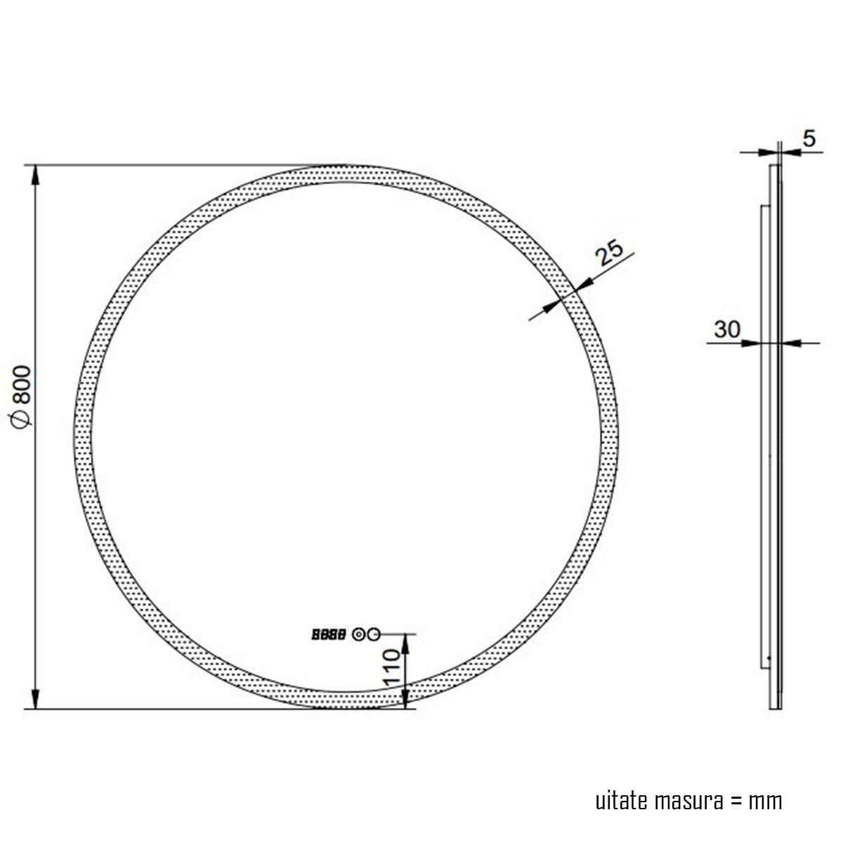 Oglinda baie, sistem iluminare LED, IP44, 80cm, D4216, Dezaburire, Touch, Ceas