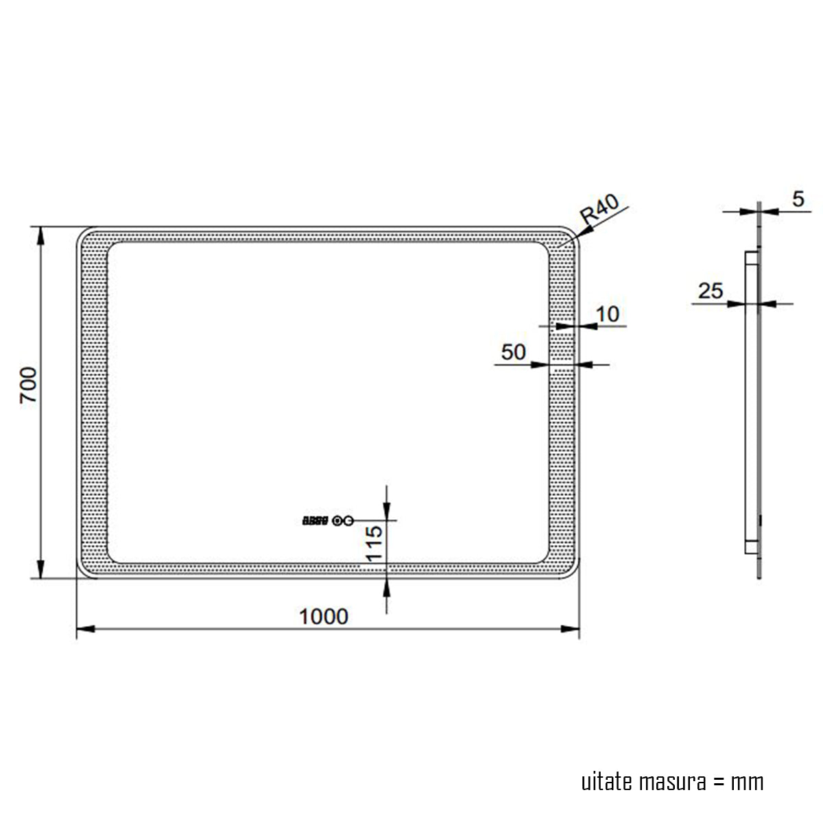Oglinda baie, sistem iluminare LED, IP44, 100x70cm, D4218, Dezaburire, Touch, Ceas