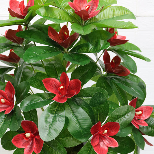 Planta artificiala, Cymbidium fara ghiveci, D4259, 60cm, verde/rosu