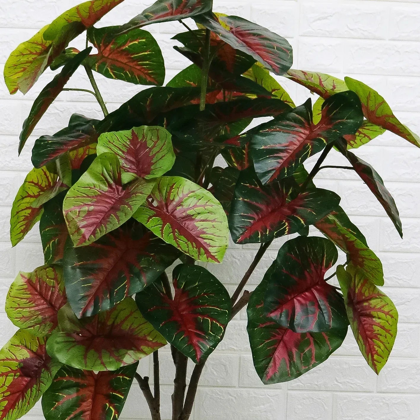 Planta artificiala, Alocasia fara ghiveci, D4289, 165cm, verde/rosu - 221.ro
