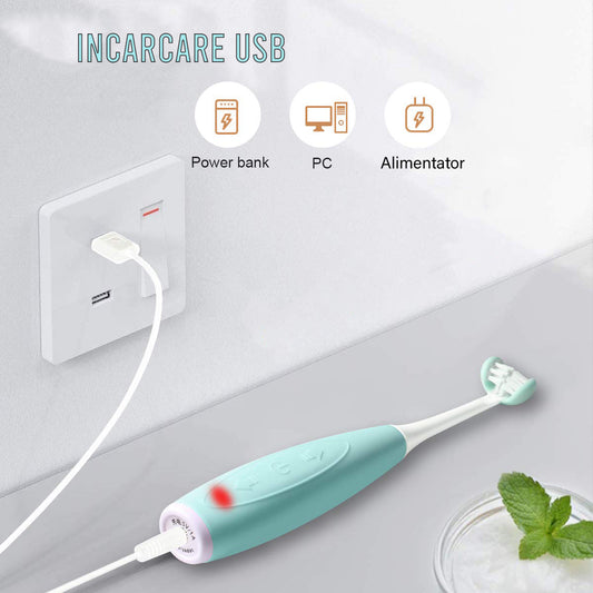 Periuta de dinti electrica U-shape, Sonica, 5 programe, 6-14 ani, Naimeed D4373, acumulator, incarcare USB, Blue