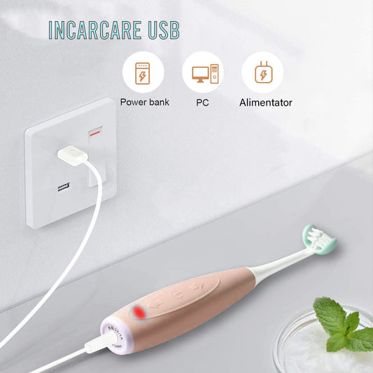 Periuta de dinti electrica U-shape, Sonica, 5 programe, 6-14 ani, Naimeed D4373, acumulator, incarcare USB, Roz