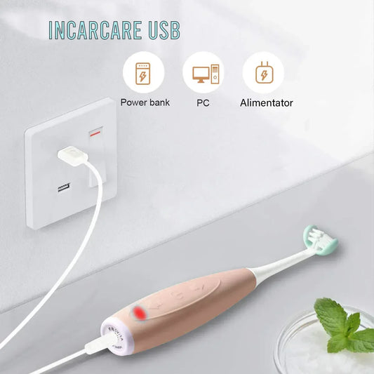 Periuta de dinti electrica U-shape, Sonica, 5 programe, 6-14 ani, Naimeed D4373, acumulator, incarcare USB, Roz - 221.ro
