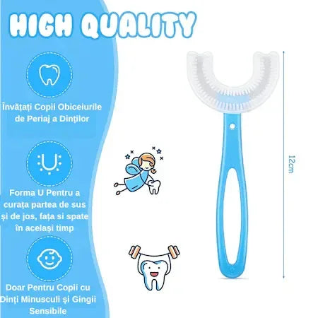 Set 10 periute de dinti Naimeed D4376-Blue, in forma de U pentru copii, Naimeed D4376, design pentru curatarea dintilor la 360°, Albastru - 221.ro