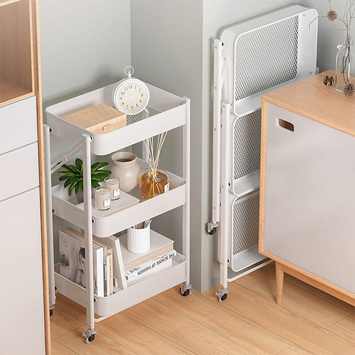 Raft metalic mobil, multifunctional, 3 polite, Naimeed D4403, Alb