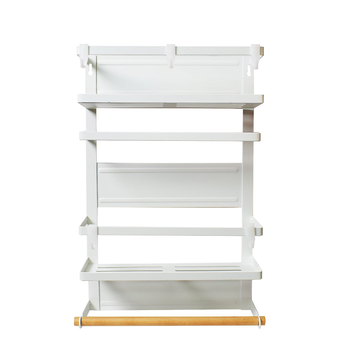 Raft metalic, multifunctional, prindere magnetica, 2 polite, suport rola si prosop, Naimeed D4437, Alb