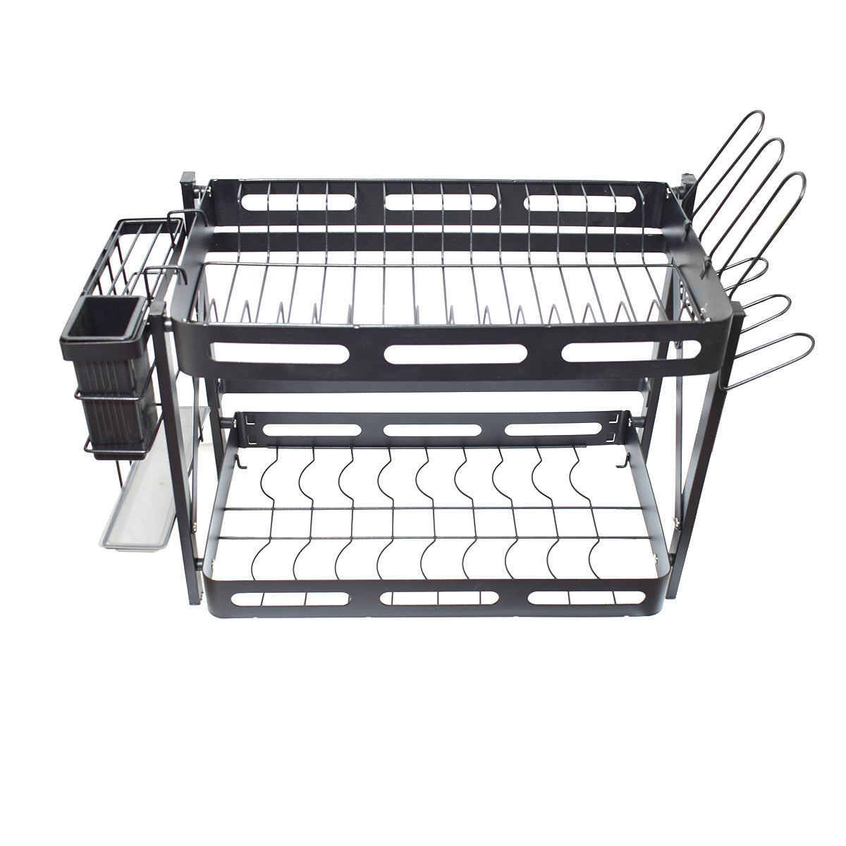 Raft metalic pentru vase si tacamuri, suport pahare, 2 polite, Naimeed D4462, Negru