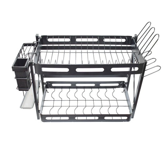 Raft metalic pentru vase si tacamuri, suport pahare, 2 polite, Naimeed D4462, Negru - 221.ro