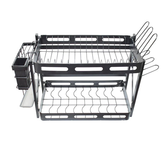 Raft metalic pentru vase si tacamuri, suport pahare, 2 polite, Naimeed D4462, Negru - 221.ro