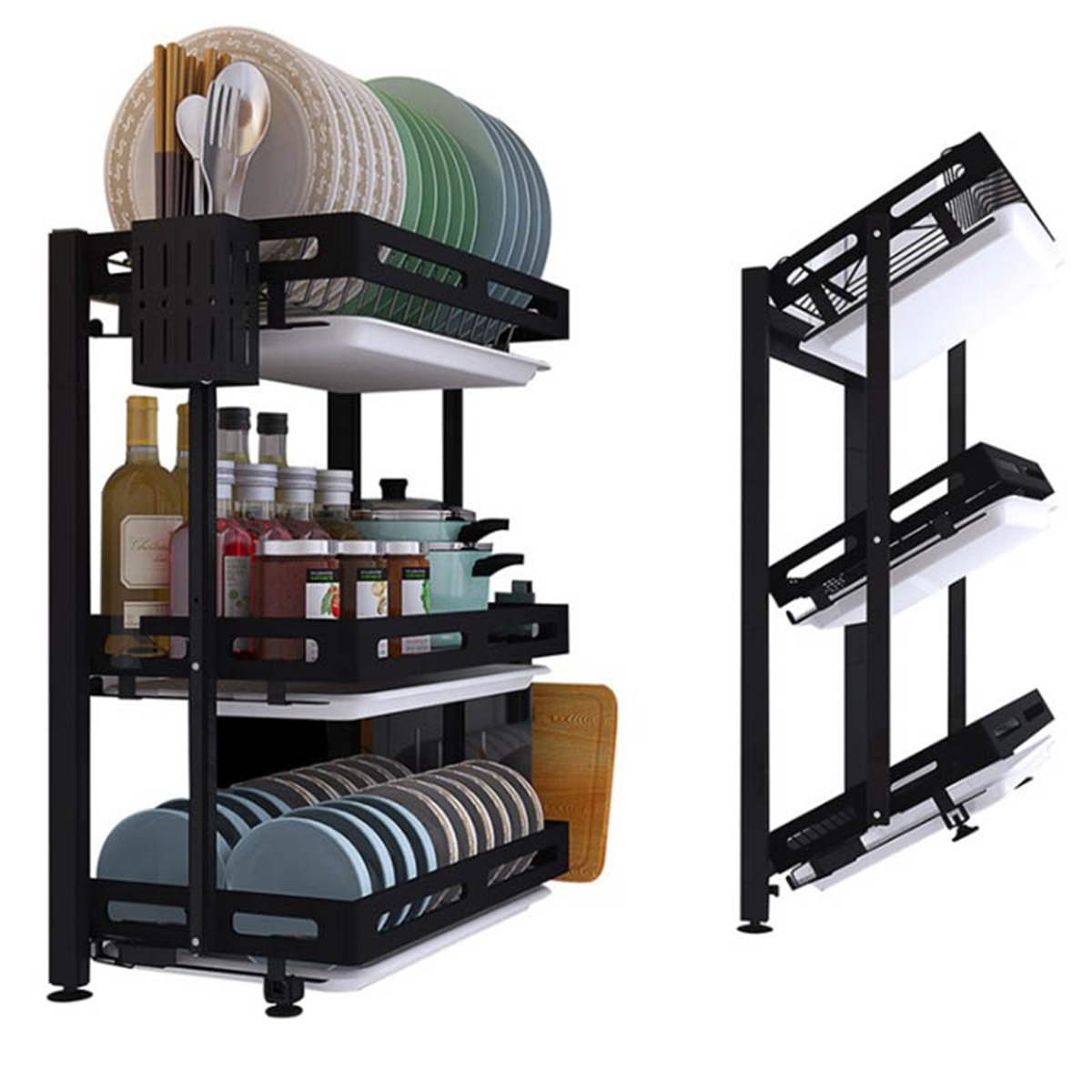 Raft metalic pentru vase, 3 polite, Naimeed D4463, Negru