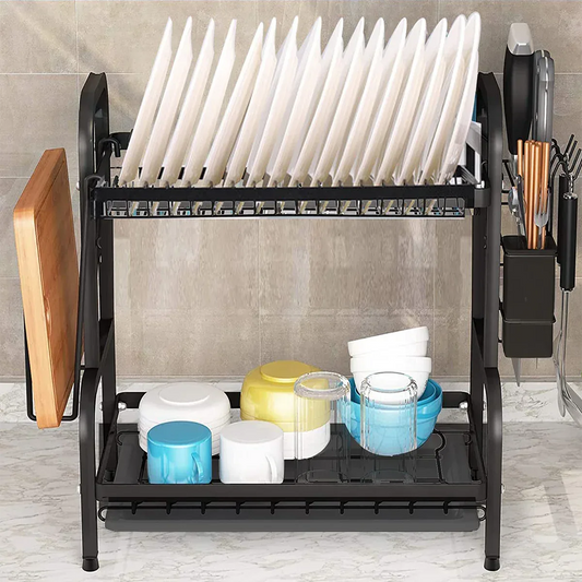 Raft metalic pentru vase si tacamuri, 2 polite, Naimeed D4465, Negru - 221.ro