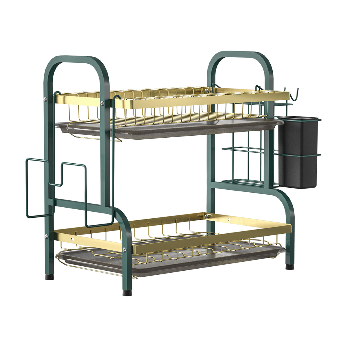 Raft metalic pentru vase si tacamuri, 2 polite, Naimeed D4469, Verde/Auriu