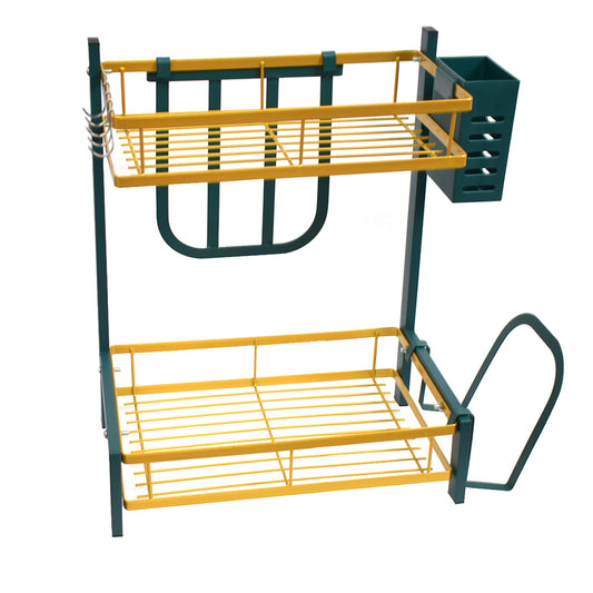 Raft metalic pentru vase si tacamuri, 2 polite, Naimeed D4474, Verde/Auriu