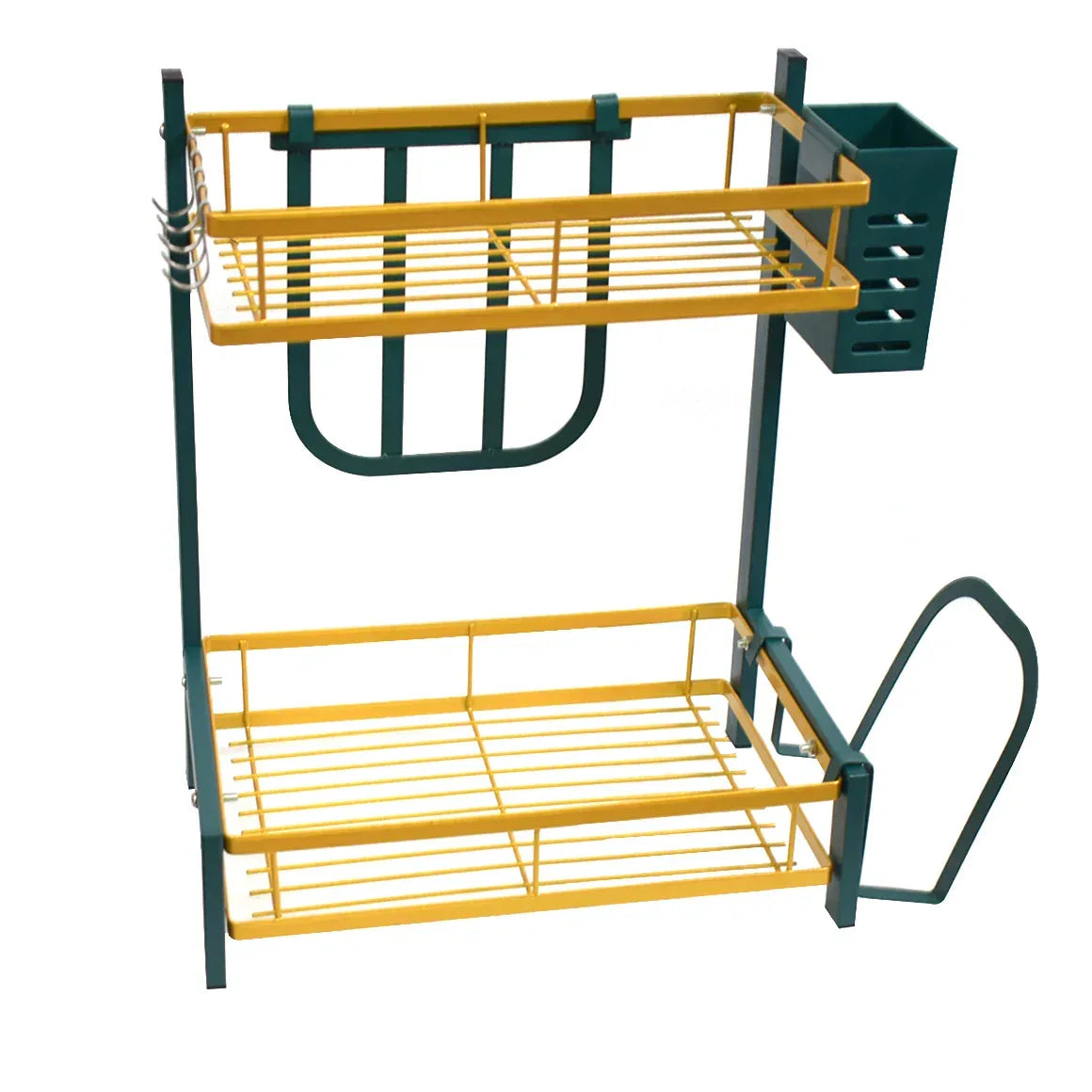 Raft metalic pentru vase si tacamuri, 2 polite, Naimeed D4474, Verde/Auriu - 221.ro