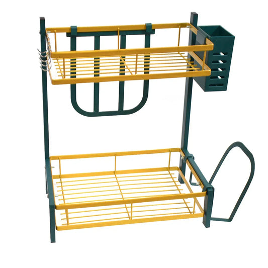 Raft metalic pentru vase si tacamuri, 2 polite, Naimeed D4474, Verde/Auriu - 221.ro