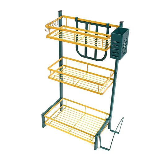 Raft metalic pentru vase si tacamuri, 3 polite, Naimeed D4475, Verde/Auriu - 221.ro
