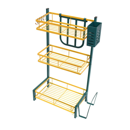 Raft metalic pentru vase si tacamuri, 3 polite, Naimeed D4475, Verde/Auriu