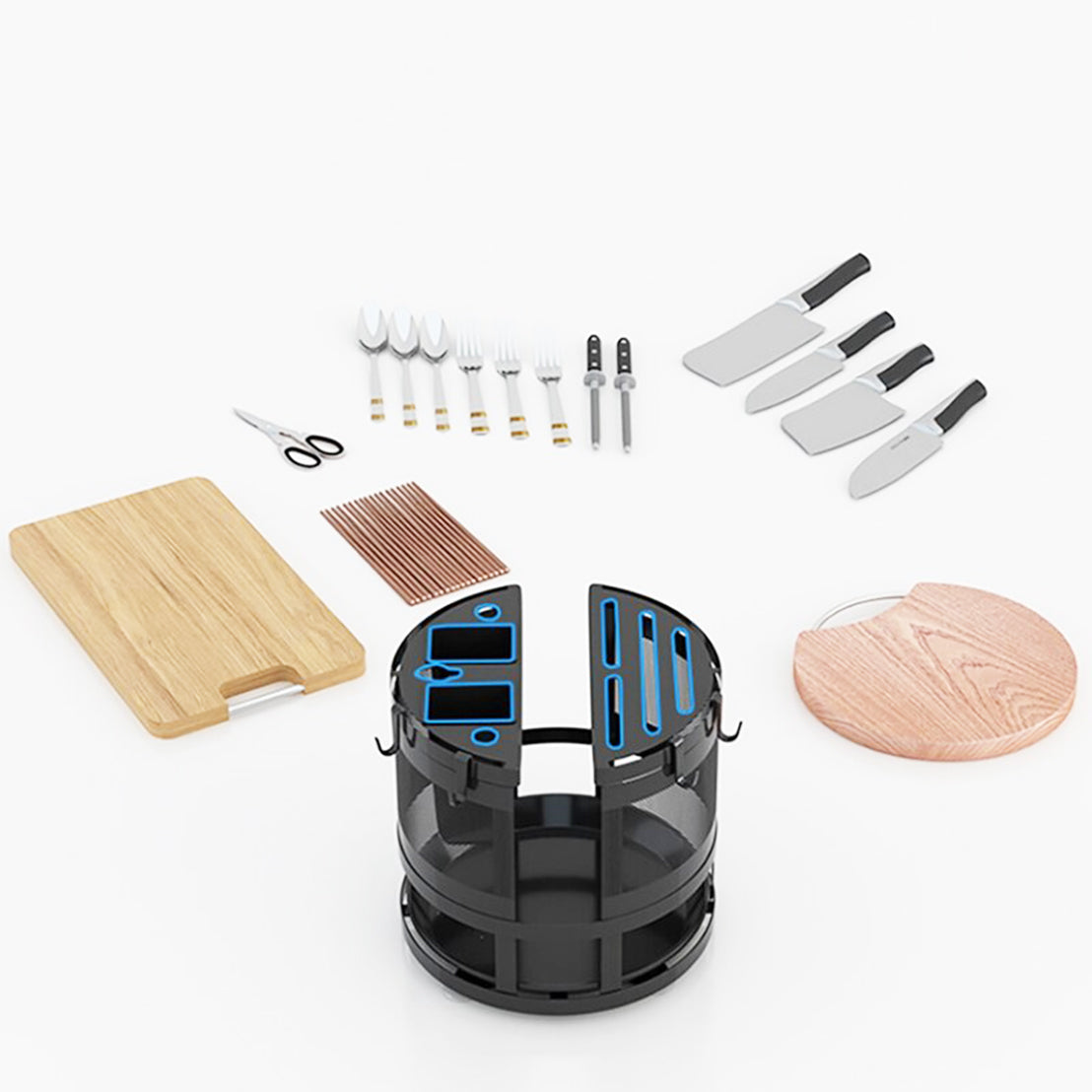 Suport metalic pentru tacamuri, rotativ, Naimeed D4481, Negru